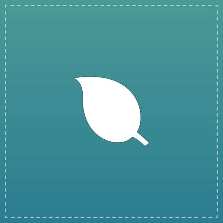 Simple Leaf. White flat icon with black stroke on blue background