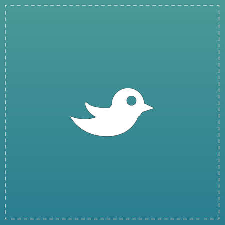 Bird. White flat icon with black stroke on blue backgroundのイラスト素材