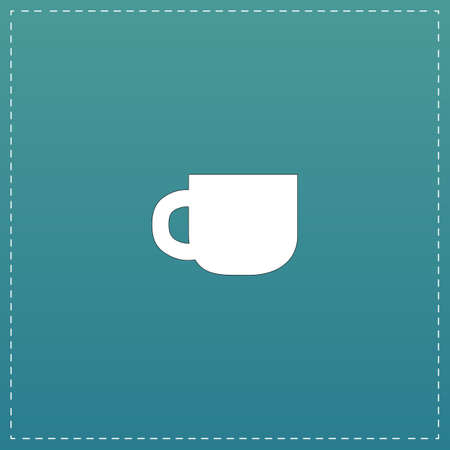 Coffee cup. White flat icon with black stroke on blue backgroundのイラスト素材
