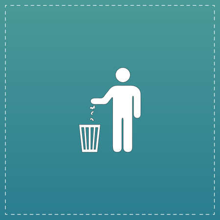 Bin. White flat icon with black stroke on blue backgroundのイラスト素材