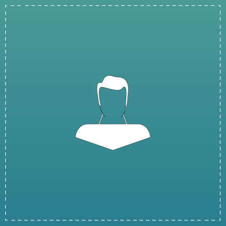 Boy head silhouette. White flat icon with black stroke on blue backgroundのイラスト素材