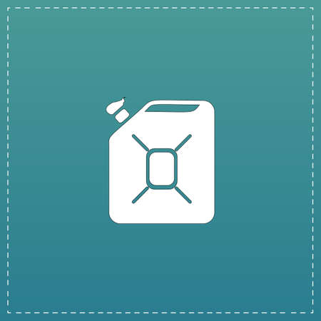 Jerrycan oil. White flat icon with black stroke on blue backgroundのイラスト素材