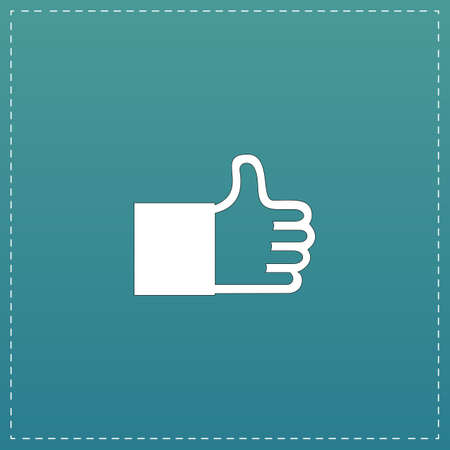 Thumb up. White flat icon with black stroke on blue backgroundのイラスト素材