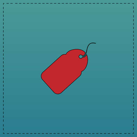 Tag Red vector icon with black contour line. Flat computer symbol on blue backgroundのイラスト素材