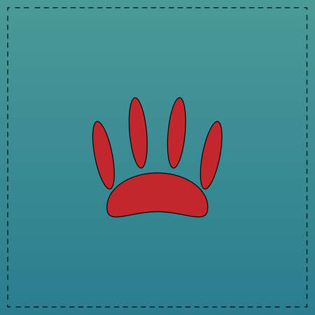 Animal footprint Red vector icon with black contour line. Flat computer symbol on blue backgroundのイラスト素材