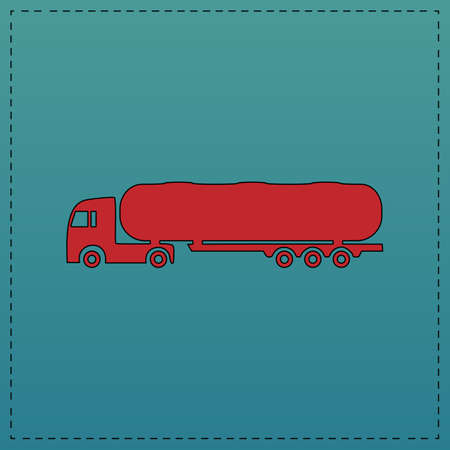 Fuel Truck Red vector icon with black contour line. Flat computer symbol on blue backgroundのイラスト素材
