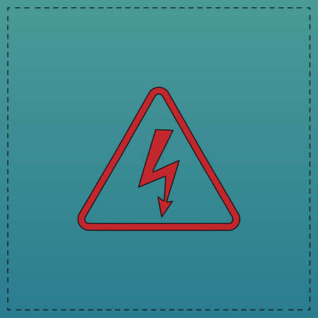 High voltage Red vector icon with black contour line. Flat computer symbol on blue backgroundのイラスト素材