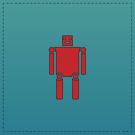 robot Red vector icon with black contour line. Flat computer symbol on blue backgroundのイラスト素材