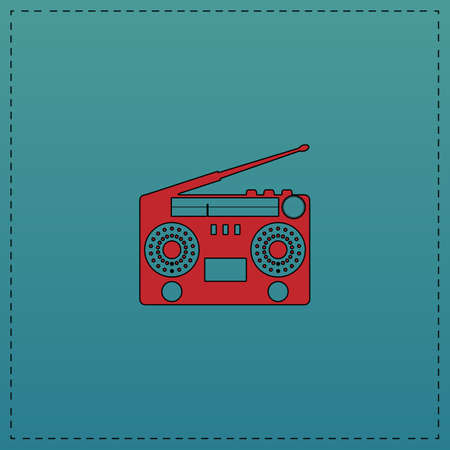 boombox Red vector icon with black contour line. Flat computer symbol on blue backgroundのイラスト素材