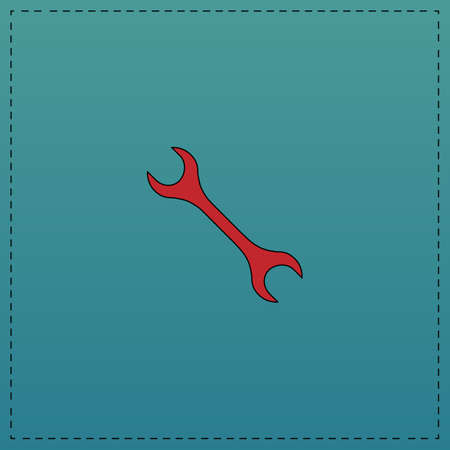 spanner Red vector icon with black contour line. Flat computer symbol on blue backgroundのイラスト素材