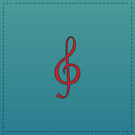 clef Red vector icon with black contour line. Flat computer symbol on blue backgroundのイラスト素材