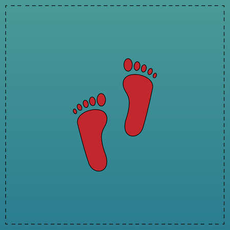Footprint Red vector icon with black contour line. Flat computer symbol on blue backgroundのイラスト素材