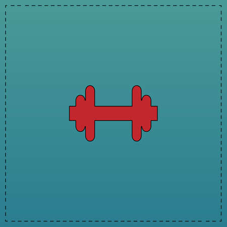 Barbell Red vector icon with black contour line. Flat computer symbol on blue backgroundのイラスト素材