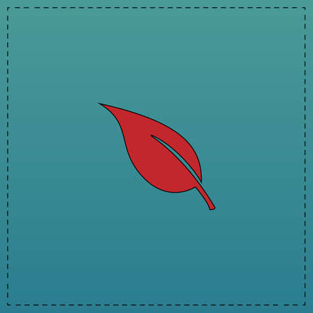leaves Red vector icon with black contour line. Flat computer symbol on blue backgroundのイラスト素材