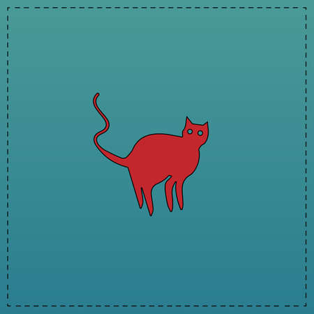 Evil Cat Red vector icon with black contour line. Flat computer symbol on blue backgroundのイラスト素材