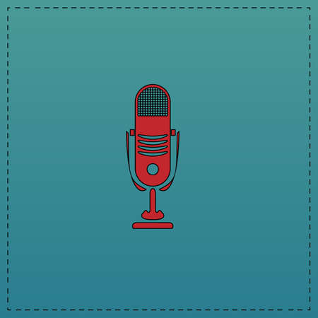 music microphone Red vector icon with black contour line. Flat computer symbol on blue backgroundのイラスト素材