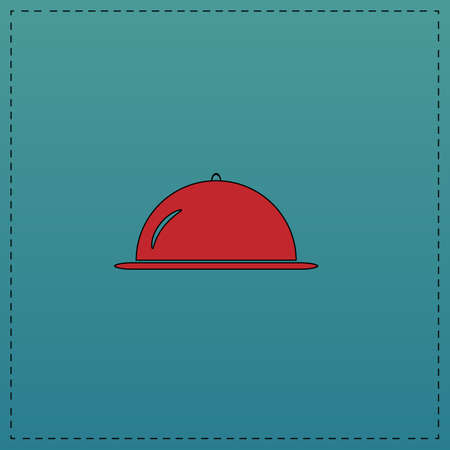 cloche Red vector icon with black contour line. Flat computer symbol on blue backgroundのイラスト素材
