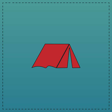 tent Red vector icon with black contour line. Flat computer symbol on blue backgroundのイラスト素材