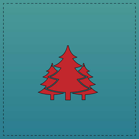chritmas spruce Red vector icon with black contour line. Flat computer symbol on blue backgroundのイラスト素材