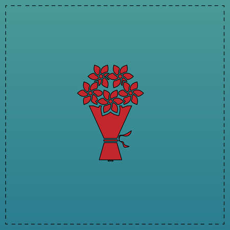 bouquet Red vector icon with black contour line. Flat computer symbol on blue backgroundのイラスト素材