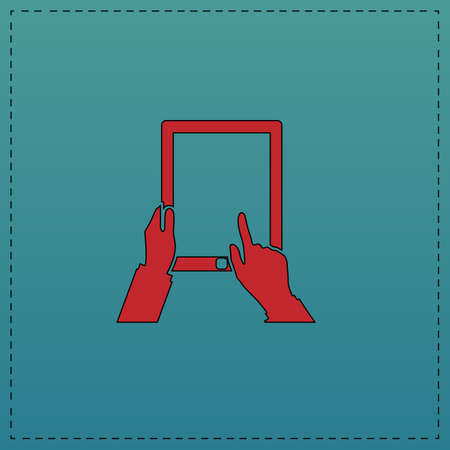 Tap Tablet Red vector icon with black contour line. Flat computer symbol on blue backgroundのイラスト素材