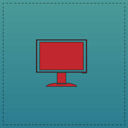 PC monitor Red vector icon with black contour line. Flat computer symbol on blue backgroundのイラスト素材