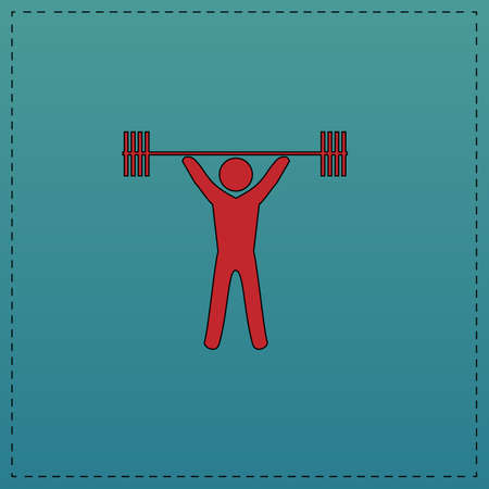 Weightlifting Red vector icon with black contour line. Flat computer symbol on blue backgroundのイラスト素材
