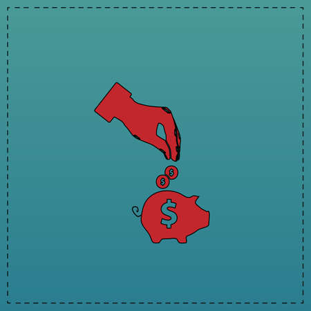 investing Red vector icon with black contour line. Flat computer symbol on blue backgroundのイラスト素材