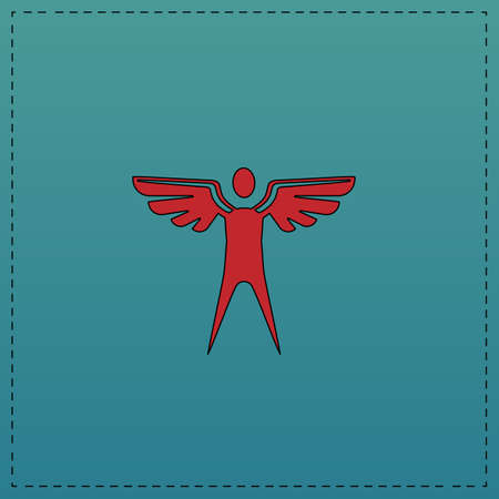 angel Red vector icon with black contour line. Flat computer symbol on blue backgroundのイラスト素材