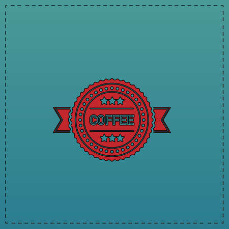 Coffee label Red vector icon with black contour line. Flat computer symbol on blue backgroundのイラスト素材
