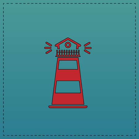 Lighthouse Red vector icon with black contour line. Flat computer symbol on blue backgroundのイラスト素材