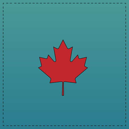 Canadian Leaf Red vector icon with black contour line. Flat computer symbol on blue backgroundのイラスト素材