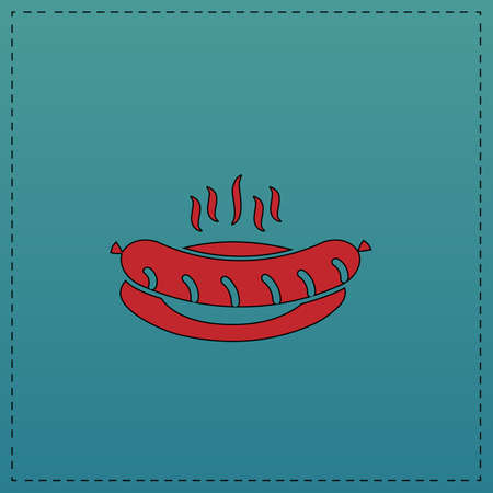 Sausage Red vector icon with black contour line. Flat computer symbol on blue backgroundのイラスト素材