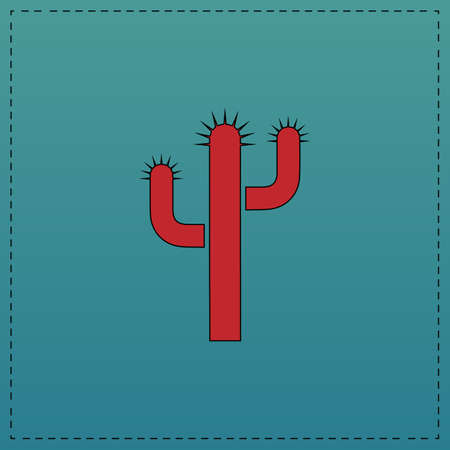 Cactus Red vector icon with black contour line. Flat computer symbol on blue backgroundのイラスト素材
