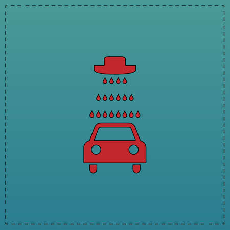 Car wash icons set - outline vector Red vector icon with black contour line. Flat computer symbol on blue backgroundのイラスト素材