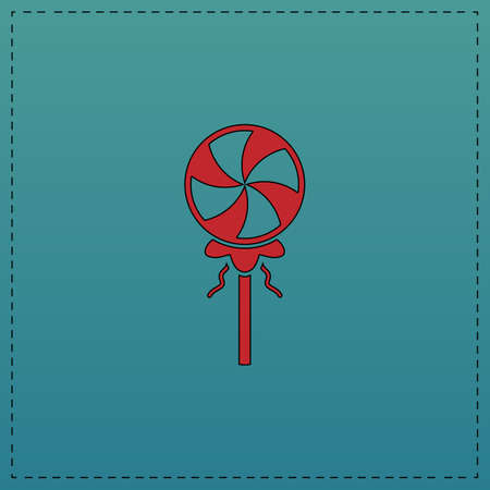 Candy Red vector icon with black contour line. Flat computer symbol on blue backgroundのイラスト素材