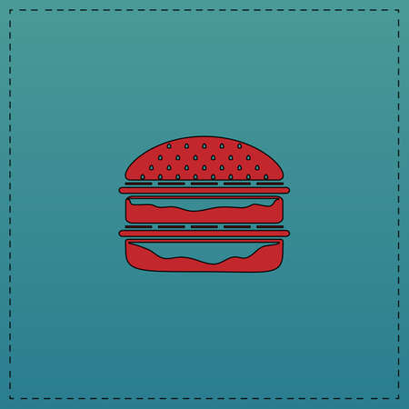 hamburger Red vector icon with black contour line. Flat computer symbol on blue backgroundのイラスト素材