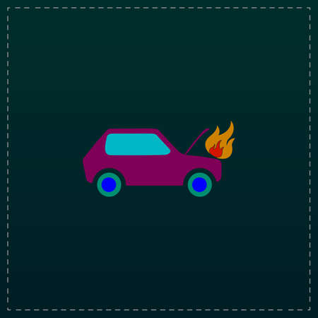 Car fired. Color symbol icon on black background. Vector illustrationのイラスト素材