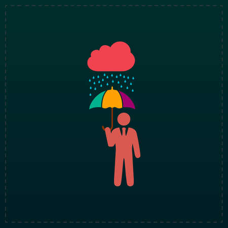 Businessman with umbrella protect from rain. Color symbol icon on black background. Vector illustrationのイラスト素材