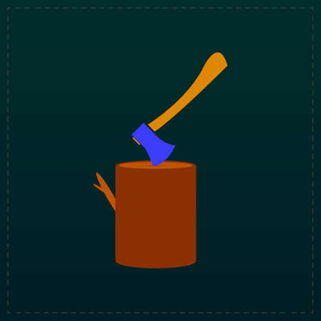 Tool lumberjack ax in a wooden deck. Color symbol icon on black background. Vector illustrationのイラスト素材
