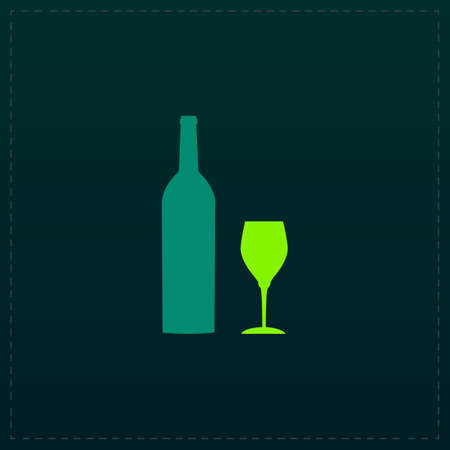 Bottle of wine and glass. Color symbol icon on black background. Vector illustrationのイラスト素材