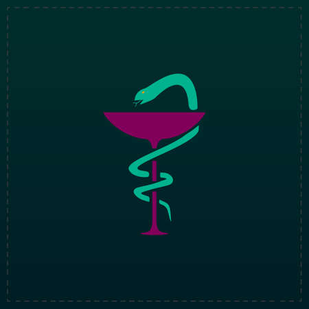 Pharmacy with caduceus, bowl with a snake. Color symbol icon on black background. Vector illustrationのイラスト素材