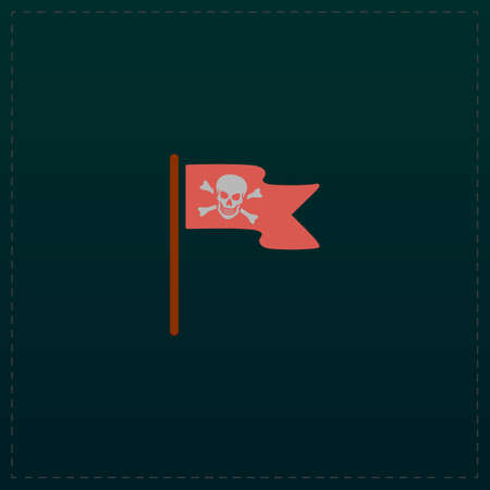Jolly Roger or Skull and Cross bones Pirate flag. Color symbol icon on black background. Vector illustrationのイラスト素材