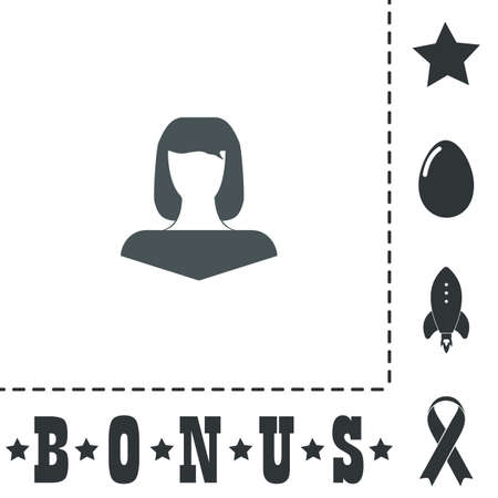 Girl head silhouette. Simple flat symbol icon on white background. Vector illustration pictogram and bonus iconsのイラスト素材