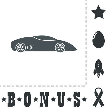 Silhouette of sport car for racing sports. Simple flat symbol icon on white background. Vector illustration pictogram and bonus iconsのイラスト素材