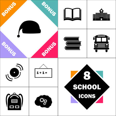 winter cap Icon and Set Perfect Back to School pictogram. Contains such Icons as Schoolbook, School  Building, School Bus, Textbooks, Bell, Blackboard, Student Backpack, Brain Learnのイラスト素材