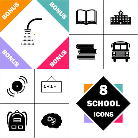 Shower Icon and Set Perfect Back to School pictogram. Contains such Icons as Schoolbook, School  Building, School Bus, Textbooks, Bell, Blackboard, Student Backpack, Brain Learnのイラスト素材