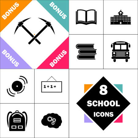 icebreaker Icon and Set Perfect Back to School pictogram. Contains such Icons as Schoolbook, School  Building, School Bus, Textbooks, Bell, Blackboard, Student Backpack, Brain Learnのイラスト素材