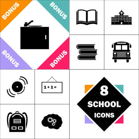 Sink Icon and Set Perfect Back to School pictogram. Contains such Icons as Schoolbook, School  Building, School Bus, Textbooks, Bell, Blackboard, Student Backpack, Brain Learnのイラスト素材