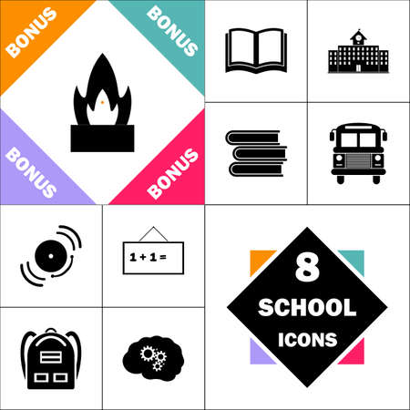 Flower pot Icon and Set Perfect Back to School pictogram. Contains such Icons as Schoolbook, School  Building, School Bus, Textbooks, Bell, Blackboard, Student Backpack, Brain Learnのイラスト素材